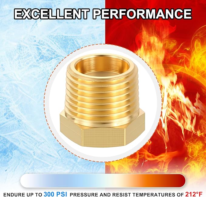 10 Pack Male to FeMale Adapter, 3/8" NTP Male x 1/8" NTP Female Brass Hex - Image 7