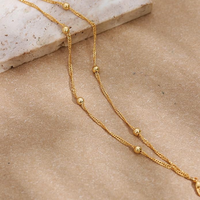 SLOONG Valentines Day Gifts for Her Gold Pearl Bracelets, 18K Real Gold Plated Dainty Stackable Snake Chain CZ Heart Pendant Bracelets, Layered Waterproof Jewelry Gift for Women Adjustable 6"+2"