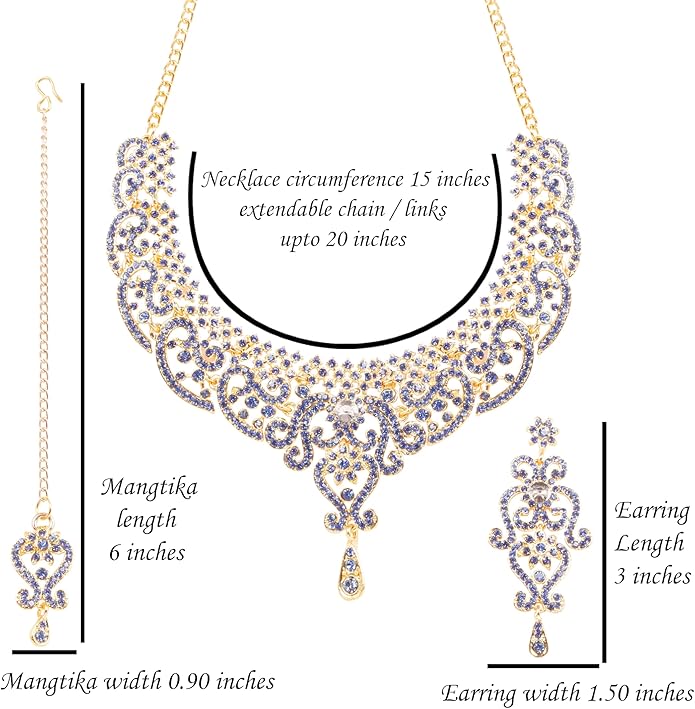 Touchstone Indian jewelry set for women bollywood gold jewellery wedding outfits necklace sets earrings bridal maang tikka fancy costume girls big desi accessories rhinestone in gold or silver tone