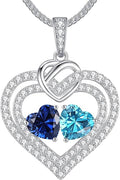 LOUISA SECRET Sparkling Double Heart Birthstone Necklaces for Women, 925 Sterling Silver Fine Jewelry, Pendant Heart Necklaces Birthday Anniversary Christmas Gift for Women Wife Mom Girlfriend Lady