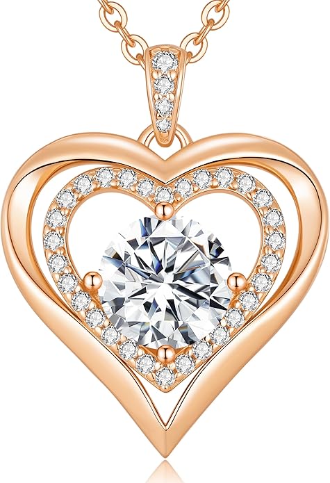Valentine's Day Gift Moissanite Heart Pendant Necklaces for Women, 925 Sterling Silver Necklace Engraved with 'I LOVE YOU', Ideal Anniversary Birthday Jewelry Gifts for Mom Wife Girlfriend Daughter Her