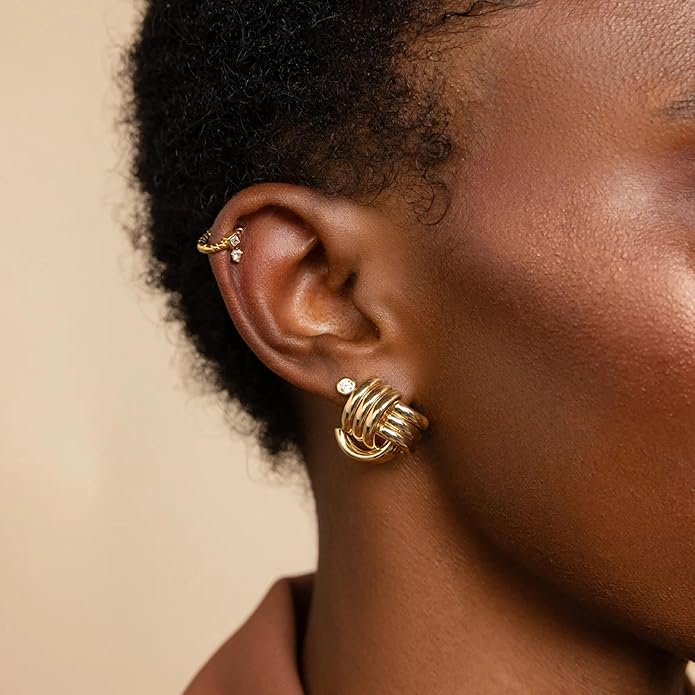 Gold Knot Earrings for Women Trendy Stud Earrings Chunky Statement Drop Dangle Earrings Lightweight Hypoallergenic Jewelry Women Christmas Gifts