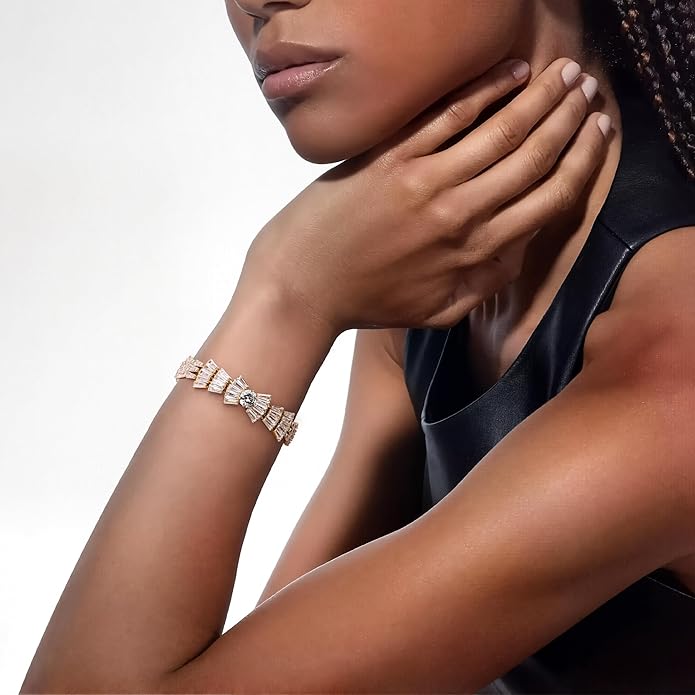 14K Gold Plated Women’s Tennis Bracelet – Sleek CZ Line Bracelet, Fits 6.0"–7.2" Wrist – Sparkly Everyday Jewelry Gift, Contemporary Tennis Bracelets for Women
