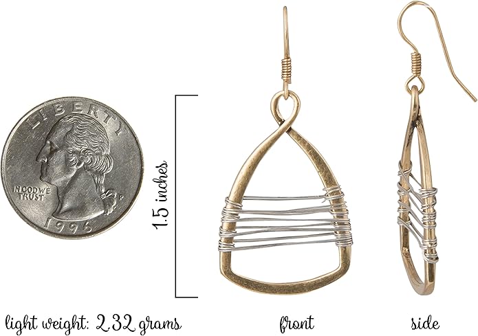 Silver with Gold Wire Copper Toned Handmade Teardrop Earrings