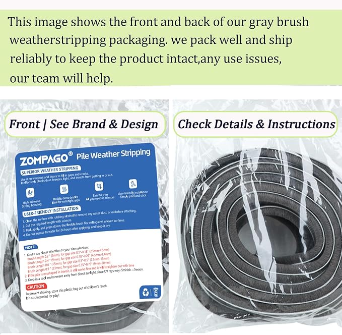 ZOMPAGO Brush Weather Stripping Door Window Seal, 0.9 x 0.4 x 66 FT | Felt - Image 8