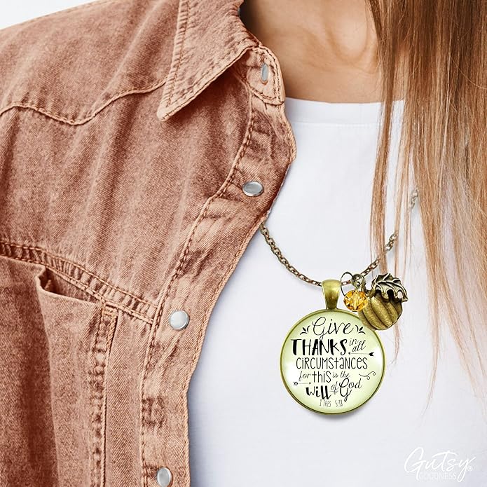 Gutsy Goodness Autumn Necklaces Fall October Theme Pumpkin Spice Halloween Thanksgiving Themed Pendant Message Jewelry