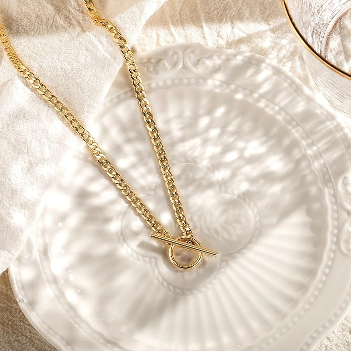 CHESKY Layered Necklaces for Women, 14K Gold Plated Chain Necklace Women Trendy Cuban Link Paperclip Chain Toggle Clasp Necklace Fashion Chunky Jewelry for Women