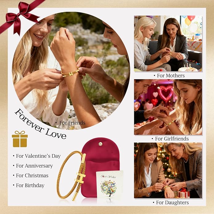 Valentines Day Gifts for Her: Fashion Accessories To My Love Adjustable Gold Rope Bracelets - Anniversary Birthday Gift for Girlfriend Wife Mom - Romantic I Love You Valentines Gift for Women Couple