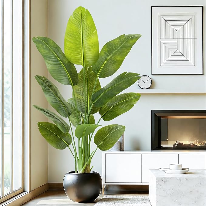 Lifelike Bird of Paradise Artificial Plant, 5ft Faux Banana Leaf Tree - Image 4
