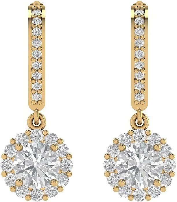14K White Gold Moissanite Earrings Men & Women, Solid Gold Simulated Diamond and Lab Diamonds Studs for Men & Women, 1ct - 2ct Round, Princess, Heart, Halo Cut, Dangle, Lever or Screw Back Earrings, VVS1, D Color, Pink or Blue - Luxury Gift Box