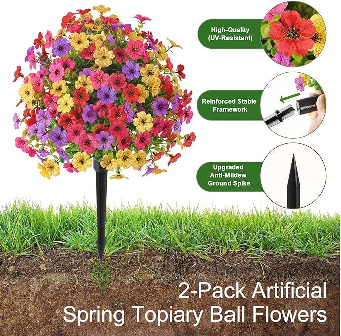 Alupssuc 2Pcs 20" Artificial Topiary Ball Flowers, UV Resistant Outdoor Faux - Image 3