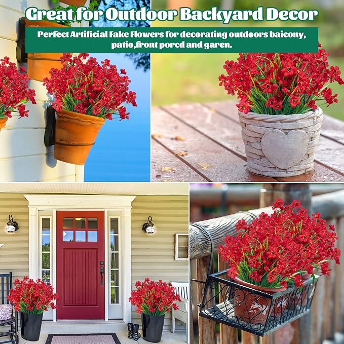 24 Pcs Artificial Flowers for Outdoor, Plastic Fake Flowers Decoration - Image 6