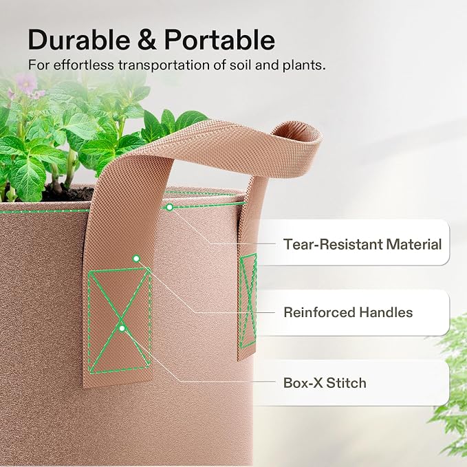VIVOSUN 5-Pack 1 Gallon Plant Grow Bags Fabric Pots - Image 6