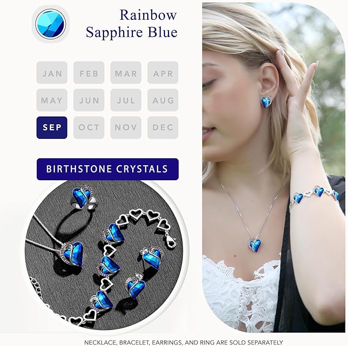 Leafael Infinity love Heart Birthstone Stud Earrings for Women, Valentine's Day Gifts for Mom, Wife, and Her, Silver Plated Birthday Jewelry