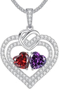 LOUISA SECRET Sparkling Double Heart Birthstone Necklaces for Women, 925 Sterling Silver Fine Jewelry, Pendant Heart Necklaces Birthday Anniversary Christmas Gift for Women Wife Mom Girlfriend Lady
