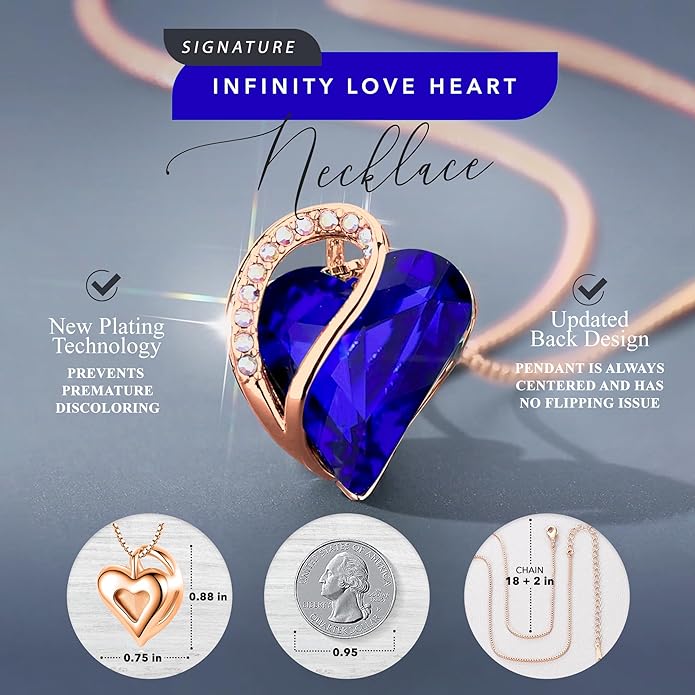Leafael Rose Gold Plated Necklace for Women: Heart Shaped Birthstone/Healing Crystals Center, Dazzling Cubic Zirconia, Hypoallergenic Chain (18"+2"), Jewelry Gifts for Anniversaries and Birthdays
