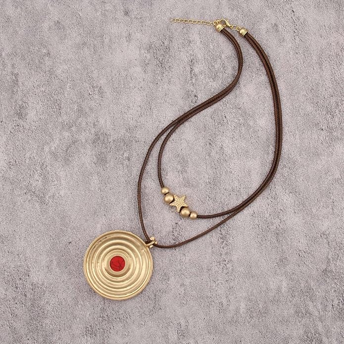 Boho Necklaces for Women Chunky Circle Necklace Layered Boho Circle Leather Choker Necklace Long Vintage Necklaces Bohemian Jewlery Gifts