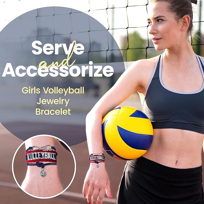 Volleyball Bracelets For Girls- Ideal Volleyball Gifts & Souvenirs. Adjustable Charm Bracelet with Moveable Letters, Infinity Symbol & Silver Volleyball Charm. Fashionable Bracelets by SportyBella.