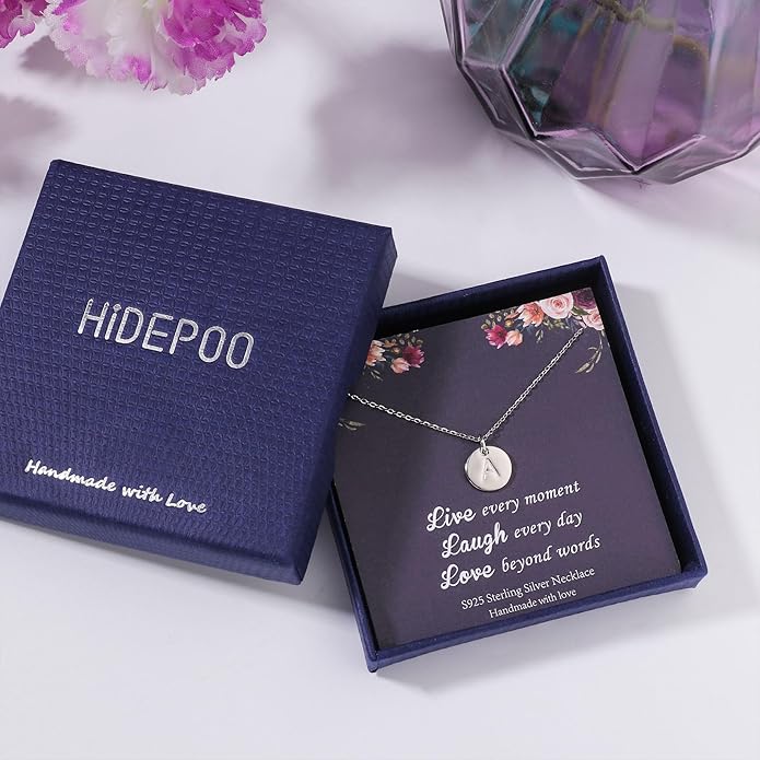 Hidepoo Valentines Gifts for Kids Teen Girls Women - 14K Gold Plated/Rose Gold Plated/S925 Sterling Silver Disc Initial Necklaces for Girls Jewelry Birthday Valentines Gifts for Kids Girl Teens Women