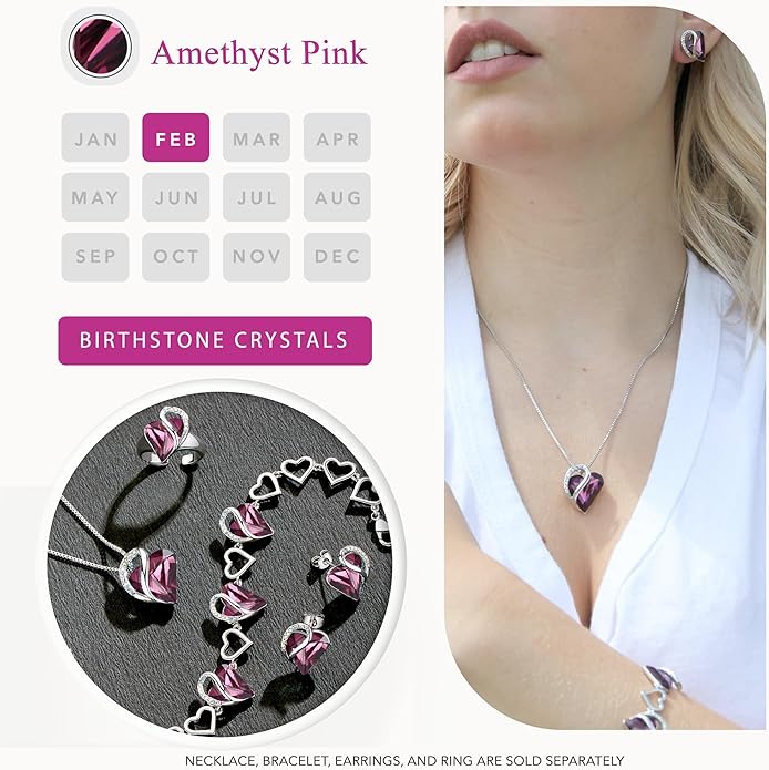 Leafael Infinity love Heart Birthstone Stud Earrings for Women, Valentine's Day Gifts for Mom, Wife, and Her, Silver Plated Birthday Jewelry