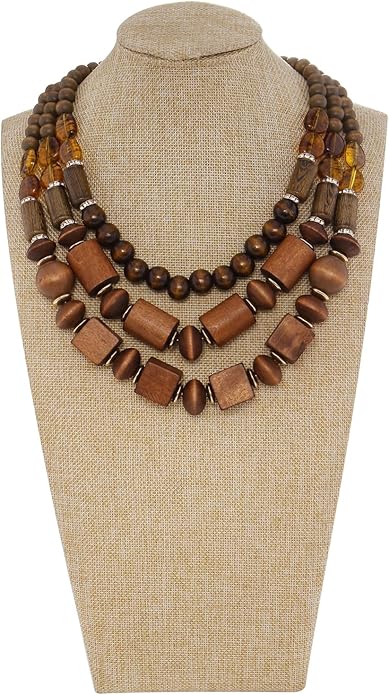 Coiris Layer Chunky Wood Beaded Necklace Exaggerated Statement Bead Collar Necklace Bib Necklaces