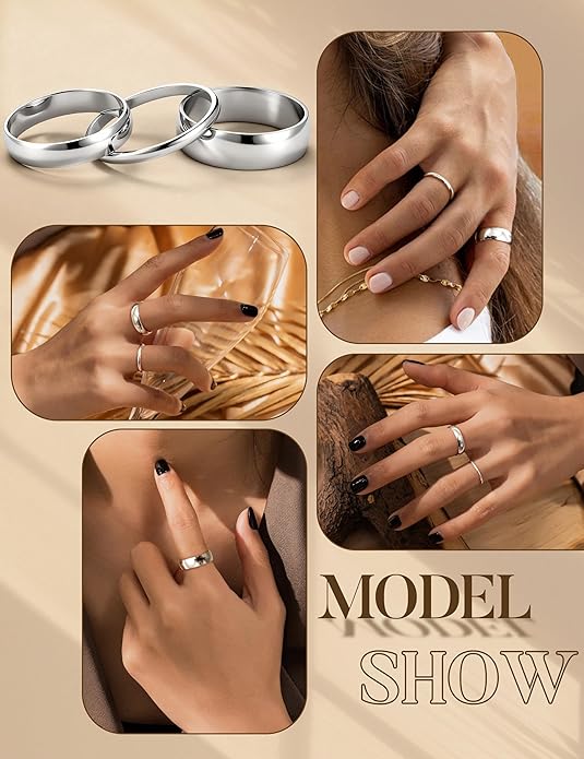 HAIAISO Silver Rings for Women Non Tarnish Stainless Steel Rings Set Dainty Gold Band Ring Stack Simple Stackable Thumb Pinky Ring for Multiple Size