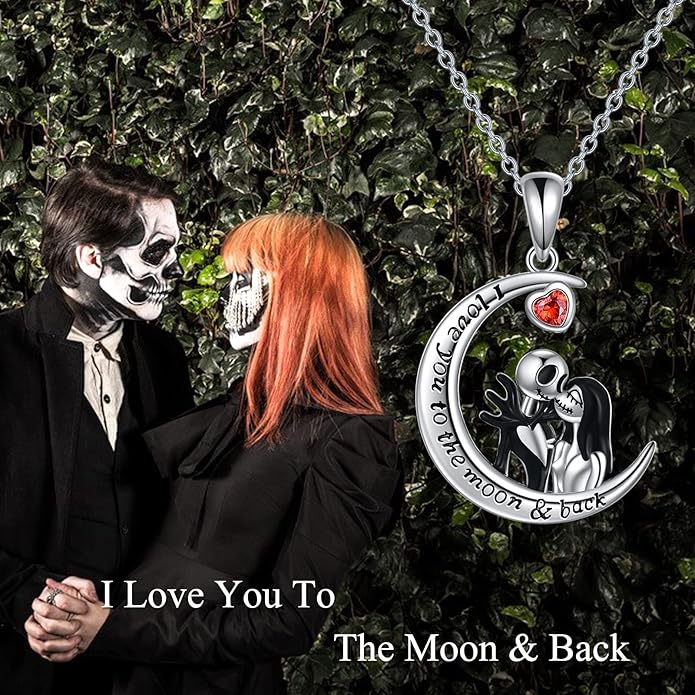 LILALO Nightmare Necklace Sterling Silver Abalone Shell Crystal Jack and Sally Necklace Jack Skellington Skull Jewelry Skull Necklaces for Women