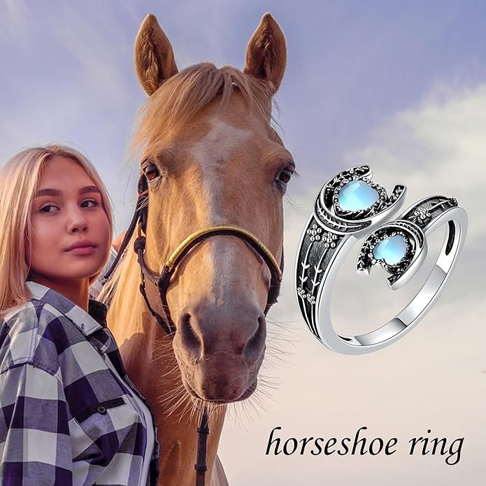 MONGAS Spoon Rings for Women Sterling Silver Horseshoe Witches Knot Filigree Open Adjustable Thumb Rings Horseshoe Witches Knot Filigree Jewelry Gifts for Women