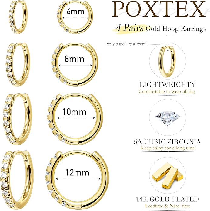 Small Gold Huggie Hoop Earrings Set for Women Men Hypoallergenic 14K Plated Stack Cartilage Earrings, Multiple Piercing Lightweight Mini Thin Cute Dainty Trendy Jewelry Set Christmas Gifts for Women