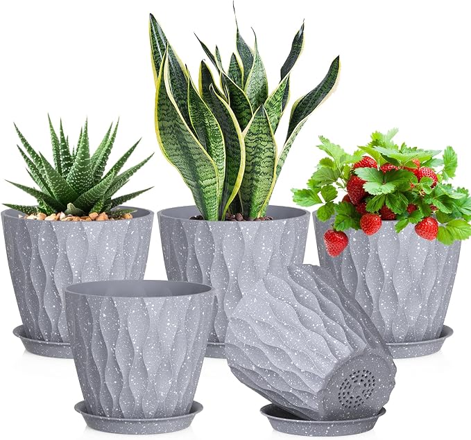 Meowell 7 inch Plant Pots for Indoor Outdoor Plants, 5 Pack Thick Flower Pots by Meowell