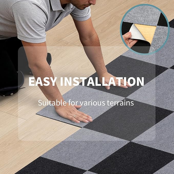 15pc 12" x 12" Self-Adhesive Carpet Tiles, Economical Temporary Flooring - Image 6
