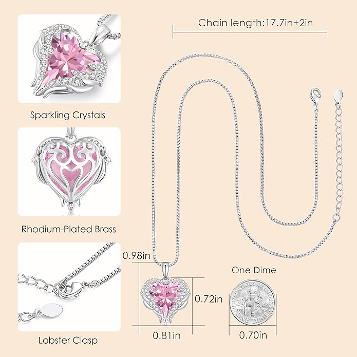 CDE Valentines Day Gifts for Women Angel Wings Necklace for Women with Birthstone, Love Heart Silver Tone/Gold Tone Pendant, Ideal Anniversary or Birthday Jewelry Gifts for Wife Girlfriend Her