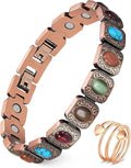 Feraco Pure Copper Bracelets & Rings for Women, Ultra Strength Magnetic Bracelet with 3800 Gauss Magnets & Natural Turquoise & Stones, Adjustable, Jewelry Gift