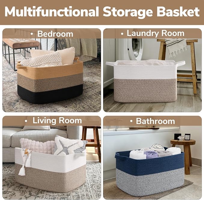 Goodpick 75L Large Woven Blanket Basket, Pillows & Toys, Living Room & Bedroom - Image 5