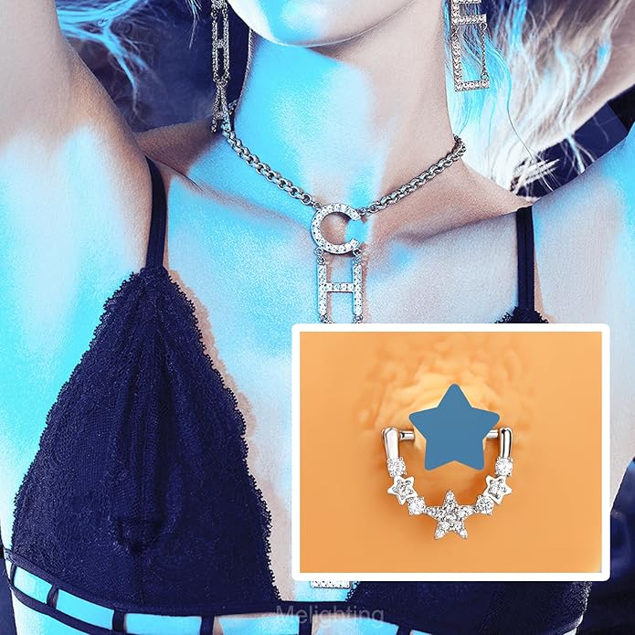Melighting 14G Star Nipple Rings Steel 316L Nipple Piercing Jewelry Clear CZ Nipple Bars Clicker Nipple Barbell For Women Men 14mm