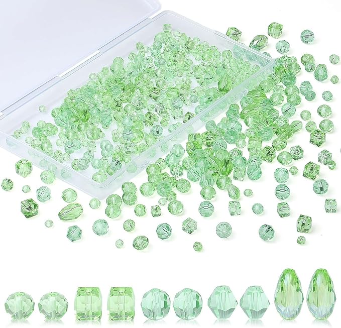 LAIDANLA 800PCS Glass Beads Green Color Crystal Beads Assorted Crystal Beads with Container Box for DIY Necklace Bracelet Earring Jewelry Making