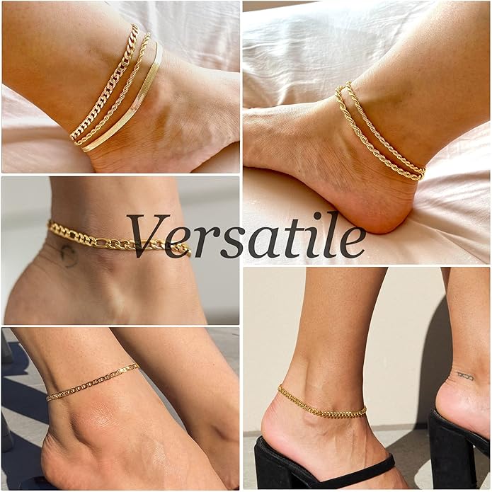DEARMAY 14K Gold Plated Bracelets for Women, Jewelry Sets Cute Tennis Beaded Bracelets Cuban Link Paperclip Chain Dainty Bracelet Pack Gifts