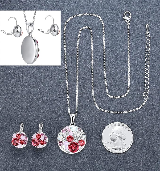 Leafael Ocean Bubble Women's Crystal Jewelry Set Costume Fashion Pendant Necklace Earring, Silver Tone or 18K Rose Gold Plated, 18" + 2", Birthday Gifts for Women