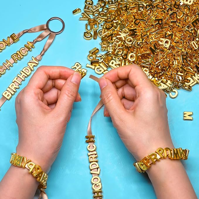 300+ Pieces 9x12mm Big Large Alphabet Letter Beads Charms A-Z Mixed Plastic Shape Loose Bead for Jewelry Making Bracelets Necklaces Key Chains (Golden)