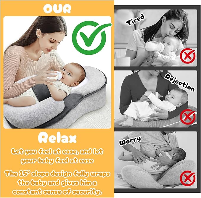 Baby Lounger Pillow with Safety Straps Ergonomic Support Cushion Reflux Breastfeeding Pillow, Adjustable, Removable Cover, Feeding Support