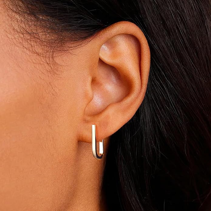 ALEXCRAFT 925 Sterling Silver Hoop Earrings for Women, Hypoallergenic 14K Gold Plated Small Rectangle Huggie Hoop 12x22mm Outer Diameter Medium Square Rectangle Hoops Earrings for Women Jewelry Gifts