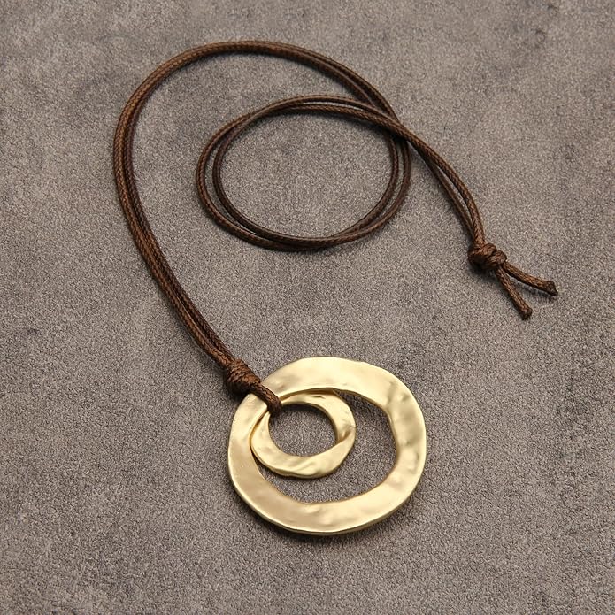 Boho Necklaces for Women Chunky Circle Necklace Layered Boho Circle Leather Choker Necklace Long Vintage Necklaces Bohemian Jewlery Gifts