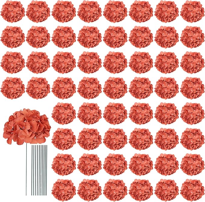AVIVIHO 65pcs Fake Flowers Burnt Orange Hydrangea Artificial Flowers Bulk Silk by Aviviho
