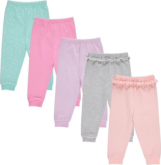 Cudlie 5-Pack Baby/Toddler Girls Joggers - Lounge Pants, Active Sweatpants Sweats - Fashion Joggers for Girls
