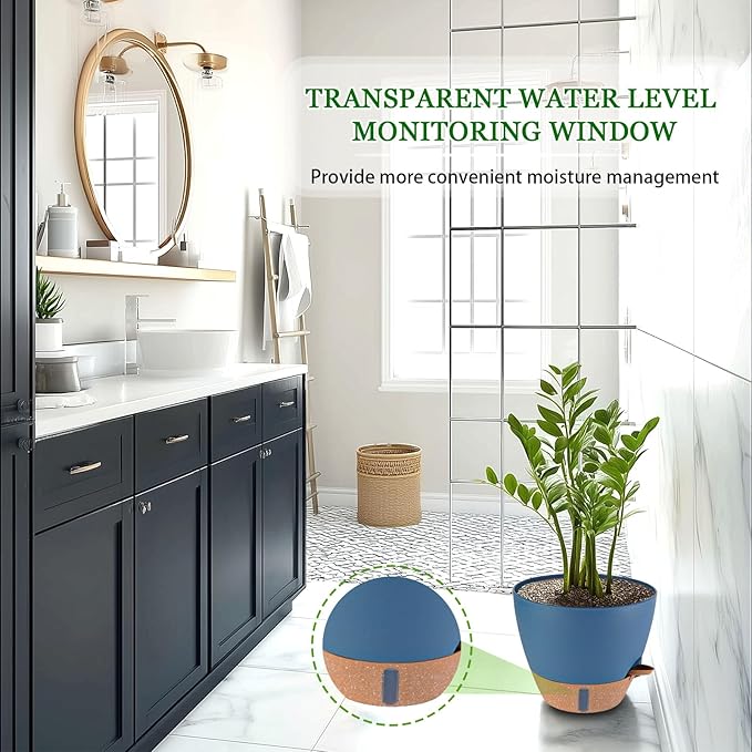 2 Pack 10 inch Plant Pots, Plastic Self Watering Planters | Drainage Holes - Image 4
