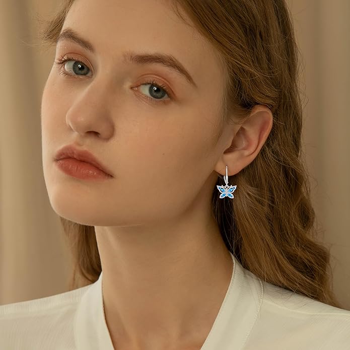 Women's Butterfly Leverback Dangle Earrings 925 Sterling Silver 5A Cubic Zirconia Jewelry for Valentine Mother's Day Birthday Gifts for Her