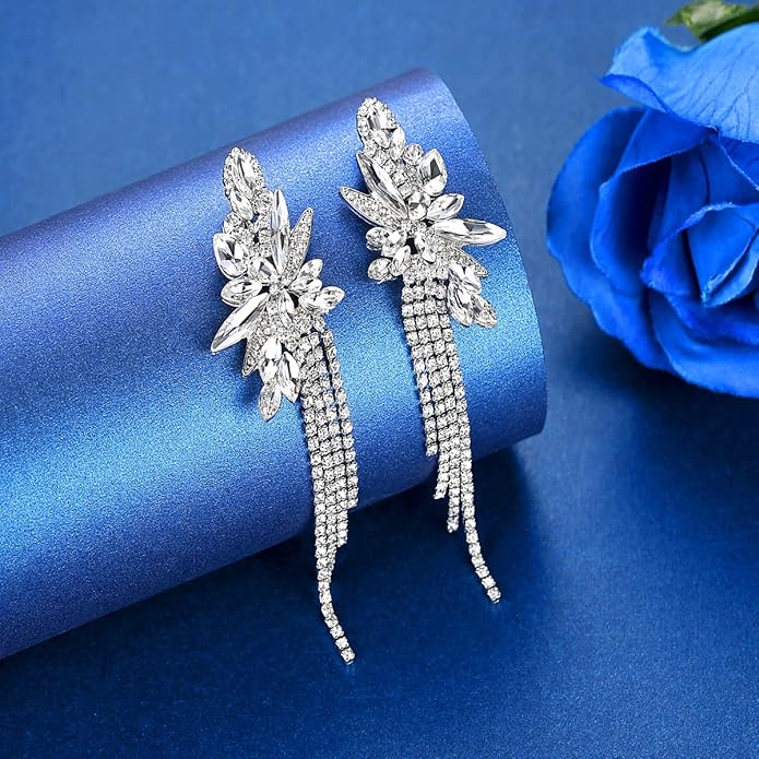 mecresh Marquise Crystal Bridal Chandelier Dangle Drop Earrings Ladies Gifts in Silver/Gold Tone