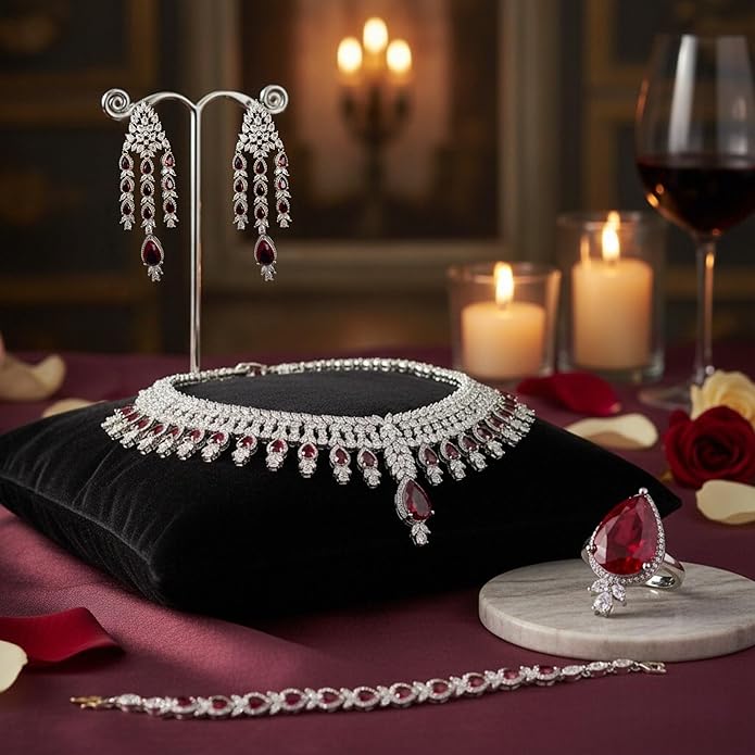 Rhinestone Wedding Bridal Jewelry Set Women's Prom-Style Necklace, Earrings, Bracelet, Ring Bridesmaid Gift Pairs with Evening Gown