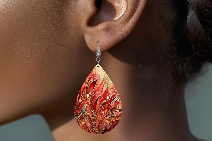 Teardrop Wood Earrings Light Weight Printed Image Dangle Jewelry, Fun and Funky Earrings
