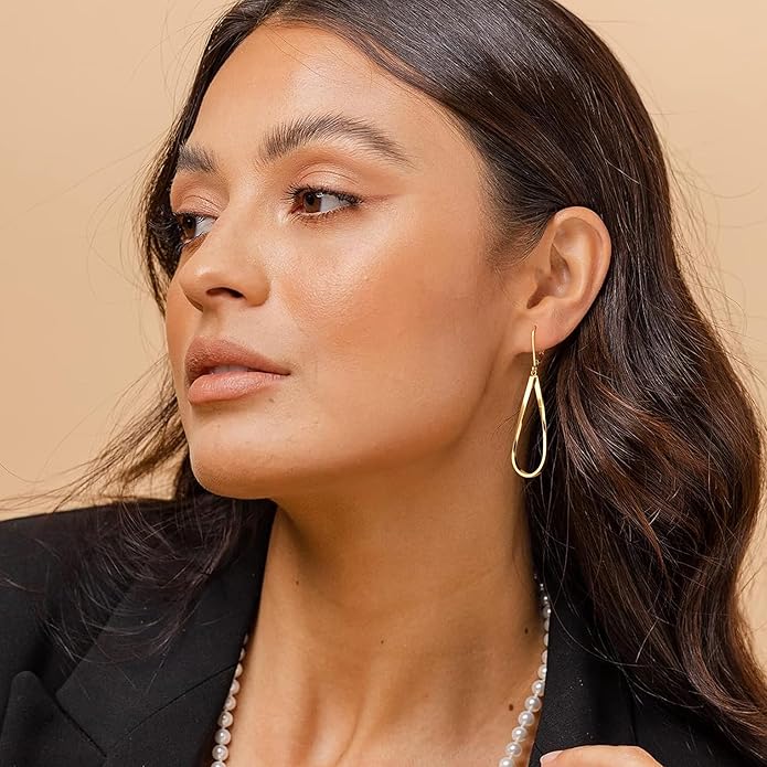 ALEXCRAFT 925 Sterling Silver Teardrop Leverback Earrings for Women Trendy Waterdrop Drop Twisted Dangle Earrings Jewelry 14K Gold Plated Hypoallergenic Boho Leverback Dangle Earring